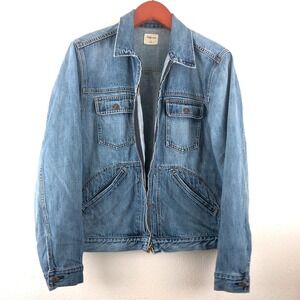 Gap 1969 Mens Zip Front Denim Jacket Medium Tint Blue Cotton Large Utility Y2K